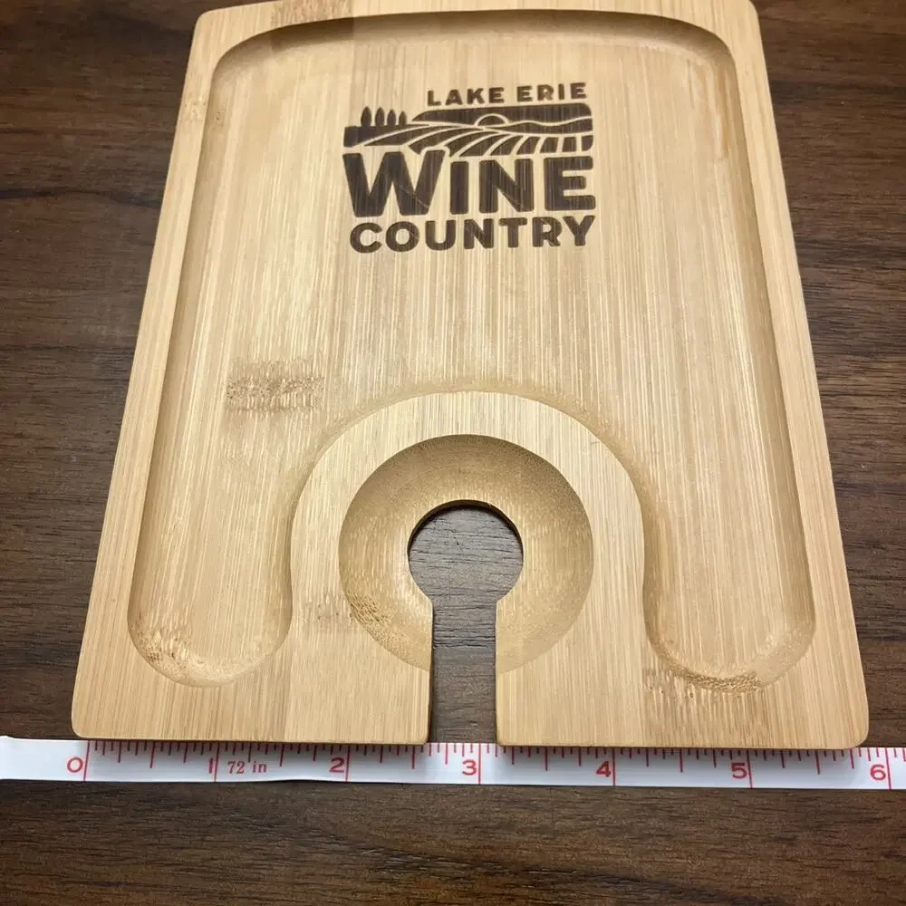NEW Greenophile Set Of 4 Wine Bamboo APPETIZER Plate Wine Glass Holder Lake Erie